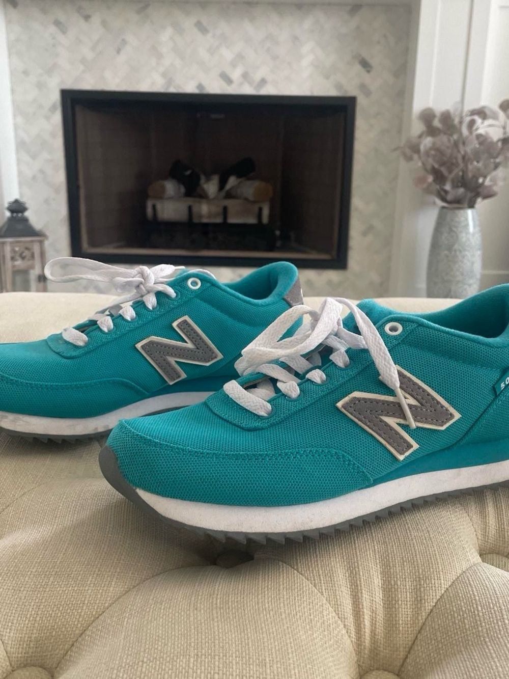 New Balance Women’s Teal and Gray Lace-Up Sneakers